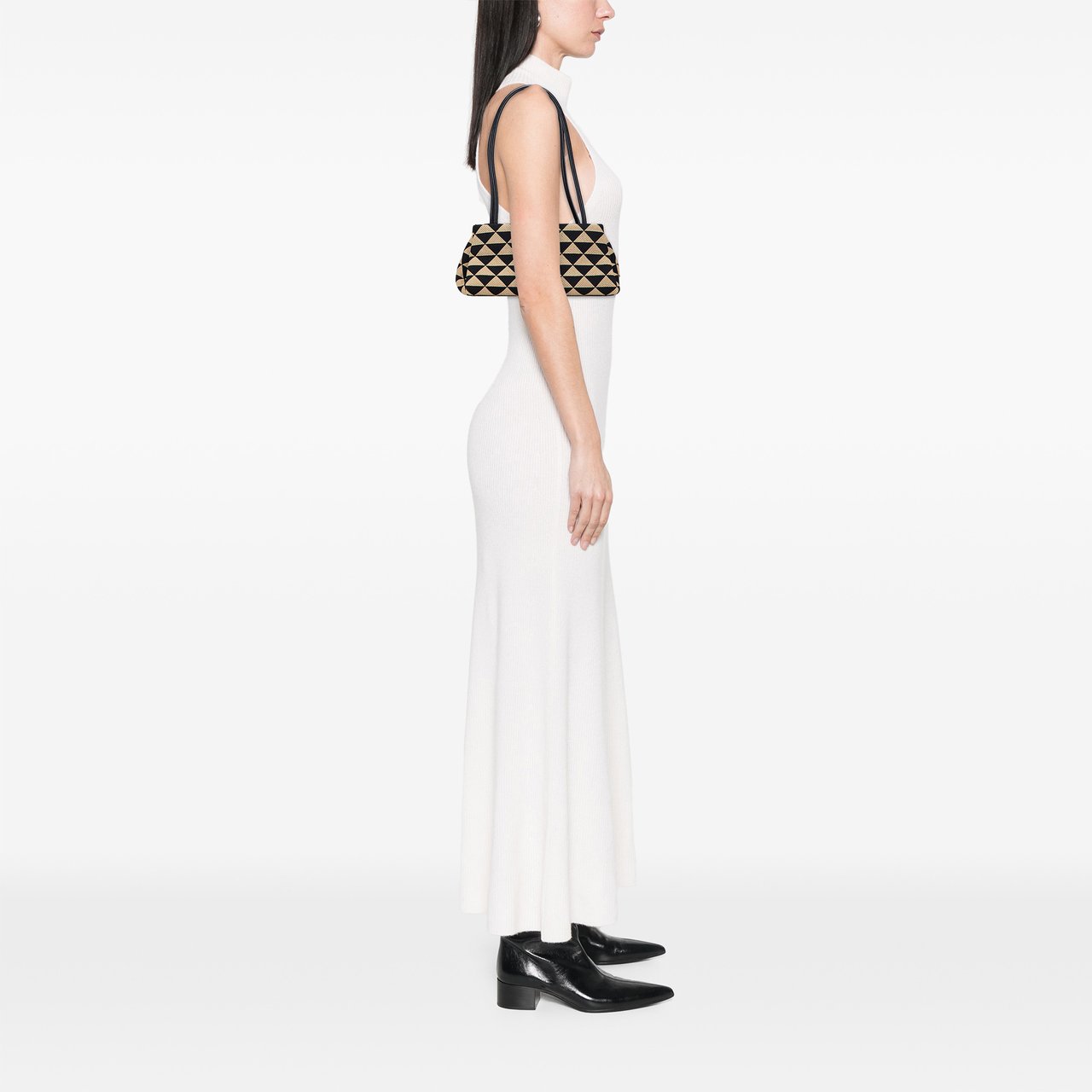 Prada Small Triangolo Symbole Jacquard Embroidered Shoulder Bag Bruin