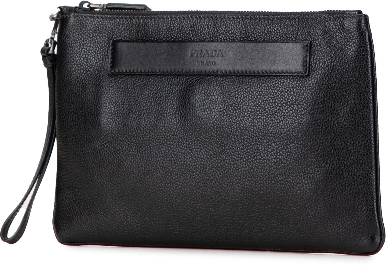 Prada Vitello Daino Wristlet Clutch Zwart