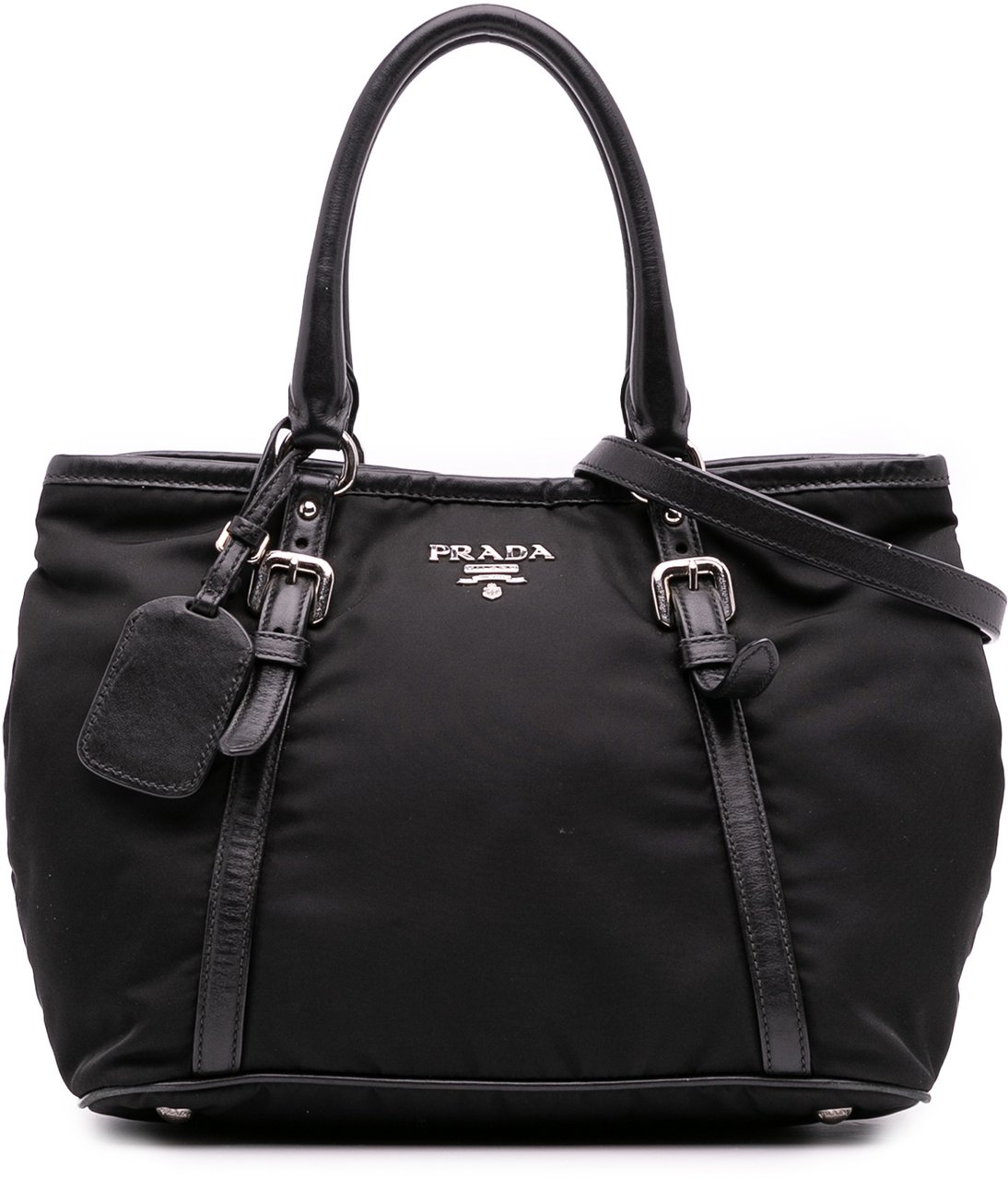 Prada Vitello Trimmed Tessuto Satchel Zwart