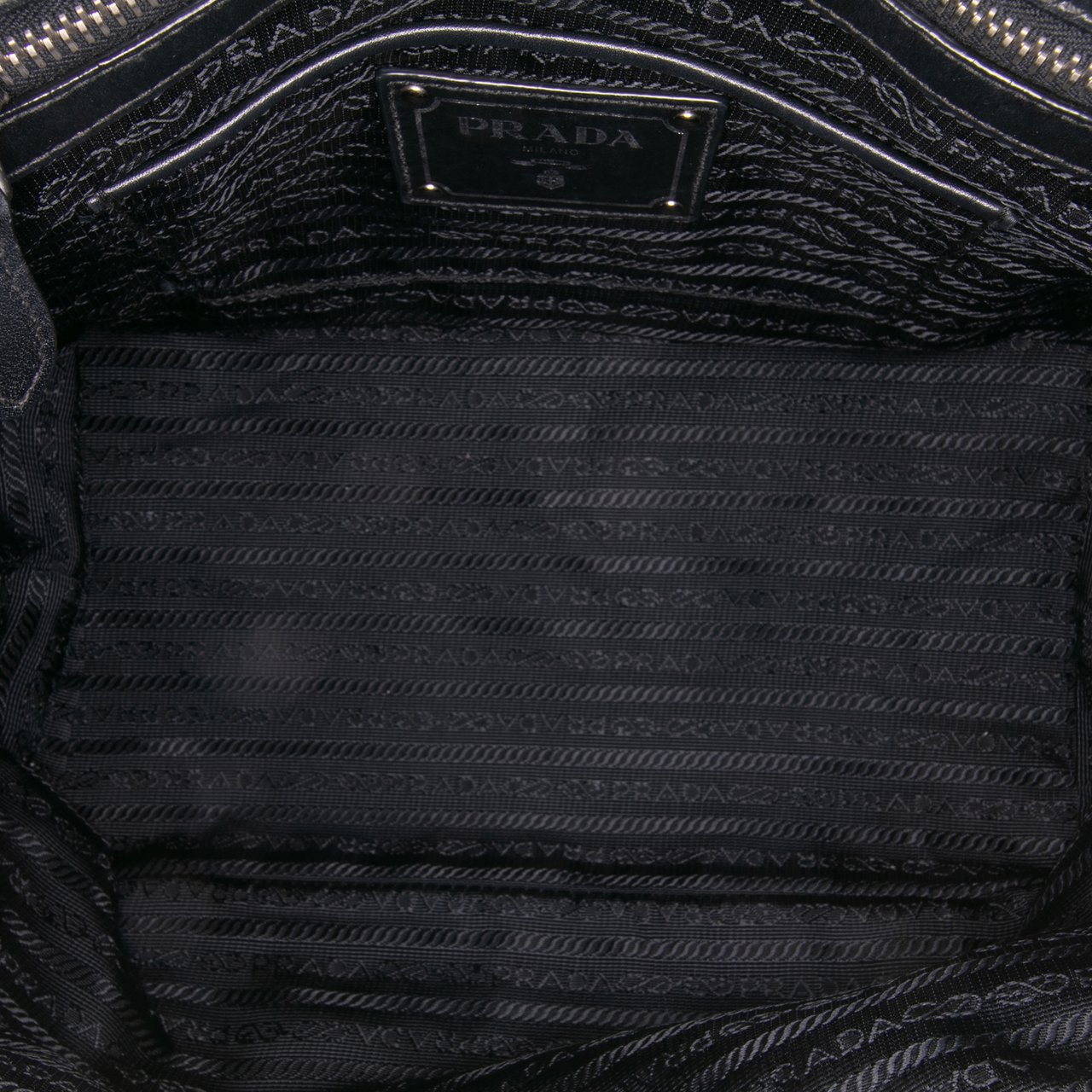 Prada Vitello Trimmed Tessuto Satchel Zwart