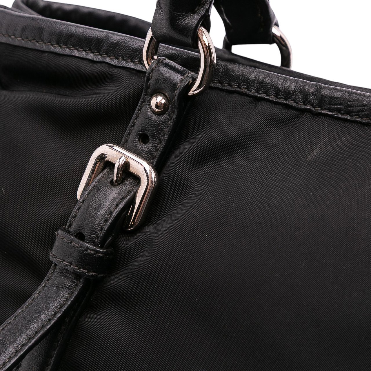 Prada Vitello Trimmed Tessuto Satchel Zwart