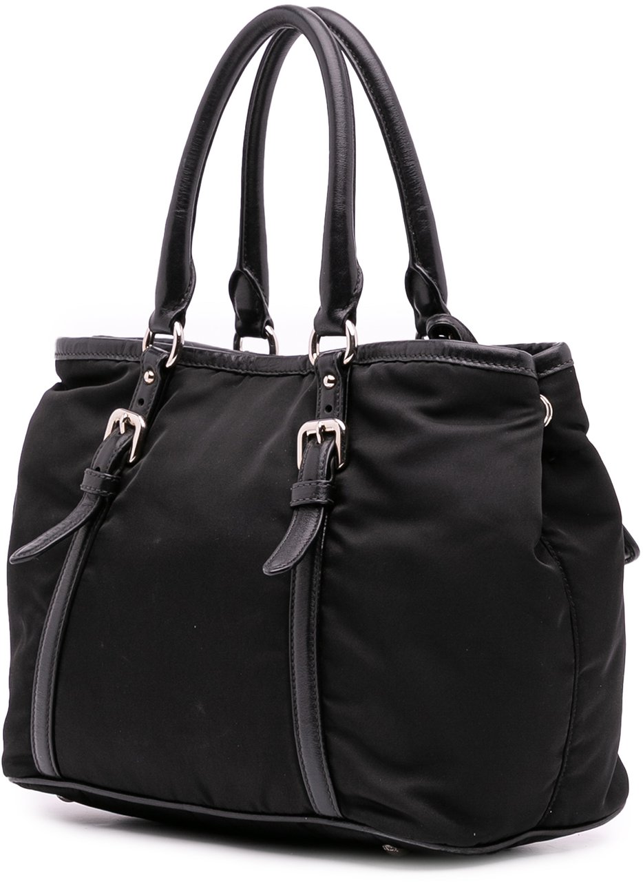 Prada Vitello Trimmed Tessuto Satchel Zwart