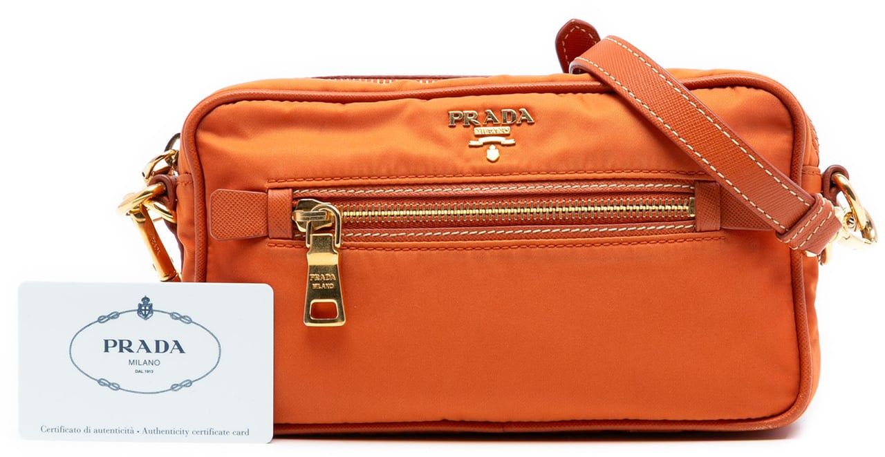 Prada Small Tessuto Front Pocket Camera Bag Oranje