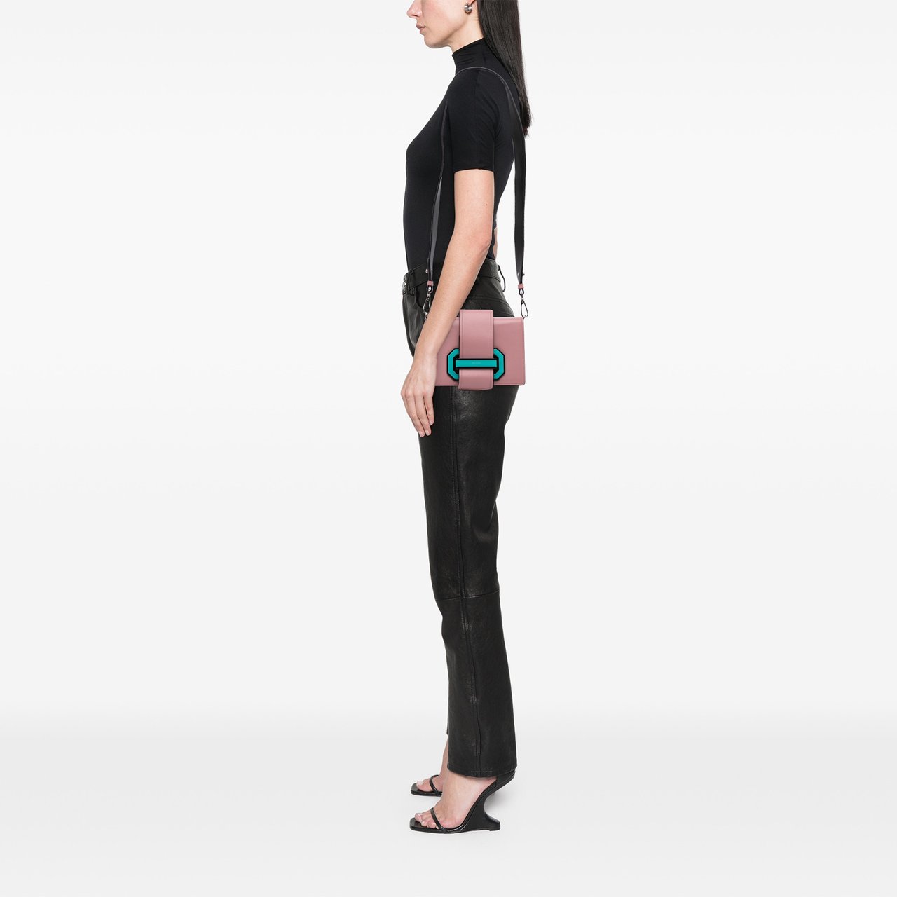 Prada City Calf Plex Ribbon Crossbody Roze