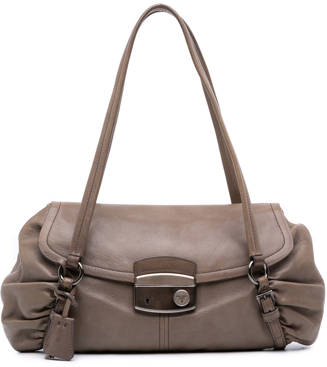 Prada Royal Calf Pushlock Shoulder Bag Bruin