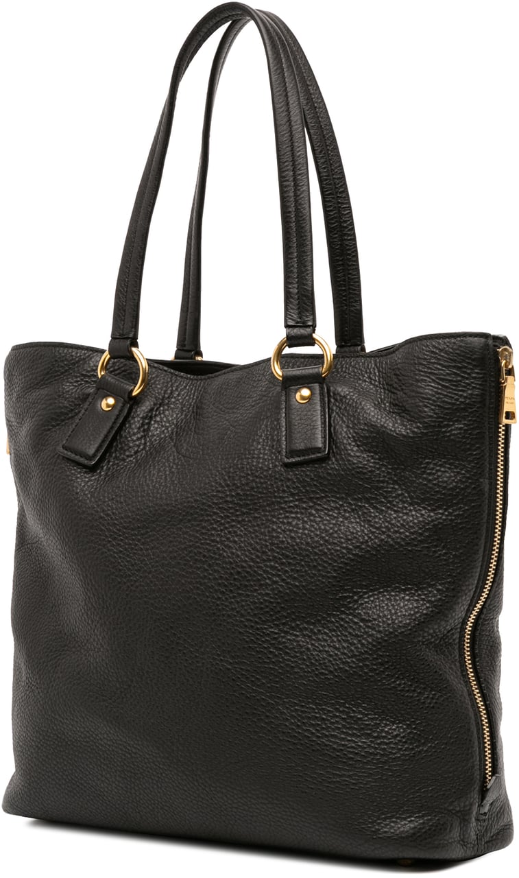Prada Vitello Daino Side Zip Tote Zwart