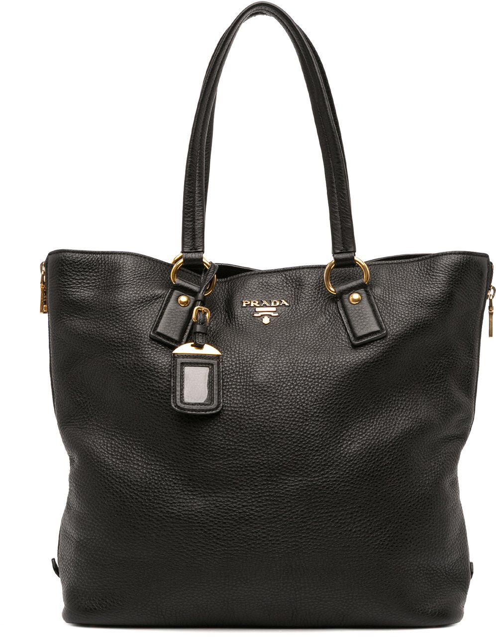 Prada Vitello Daino Side Zip Tote Zwart