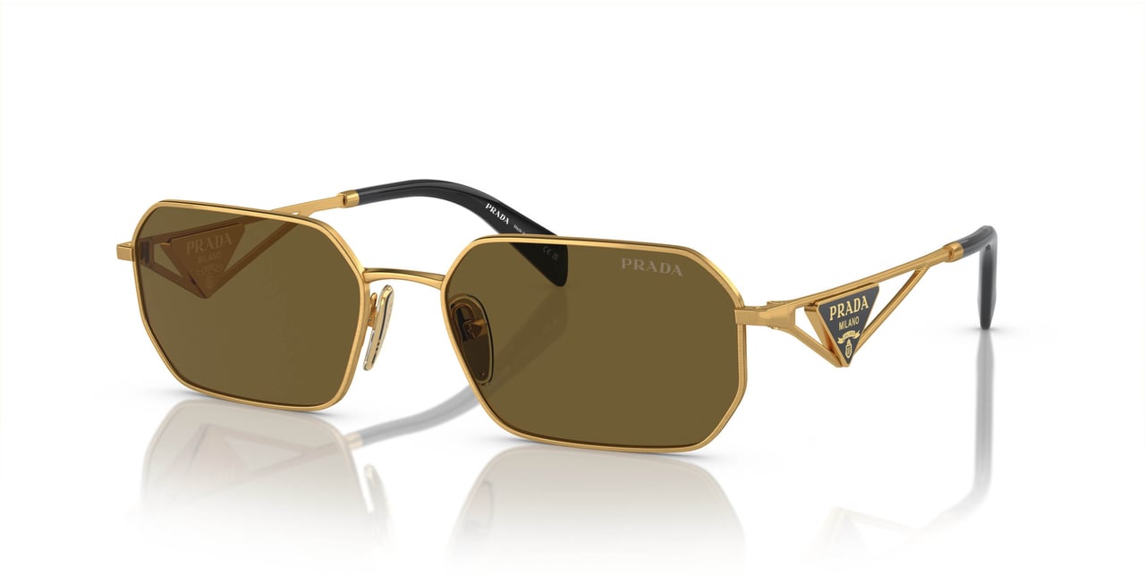 Prada 0pr A51s Geometric Gold Metal Frame Sunglasses Bruin