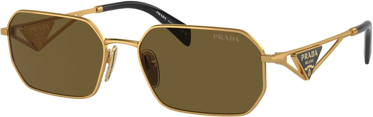 Prada 0pr A51s Geometric Gold Metal Frame Sunglasses Bruin