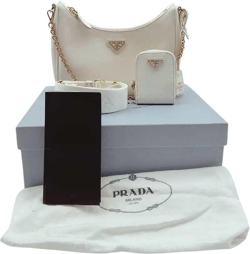 Prada Prada Re-Edition 2005 Handbag Saffiano Leather White Fullset / very good Wit