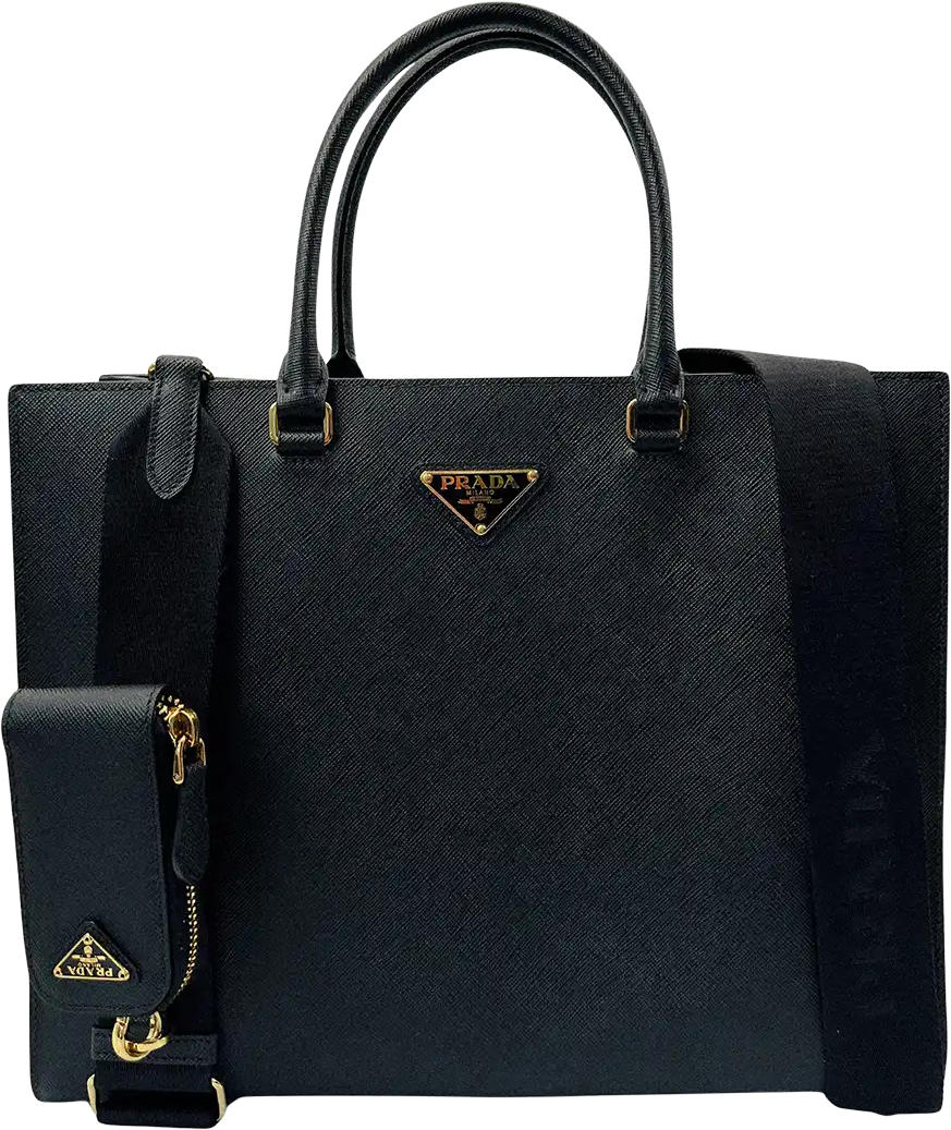 Prada Prada Large Tote Bag Saffiano Leather Black / Very Good Zwart