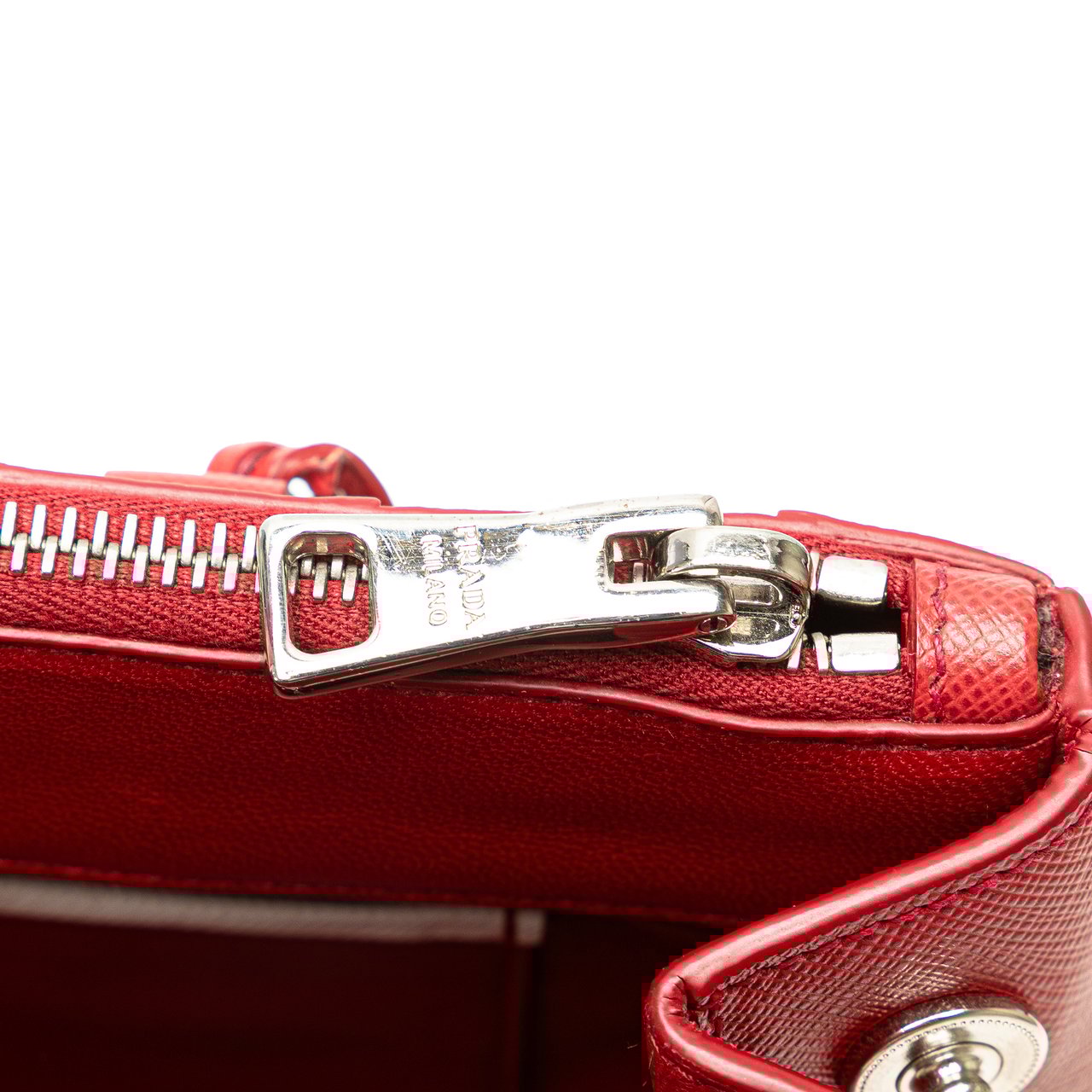 Prada Small Bicolor Saffiano Galleria Double Zip Satchel Rood