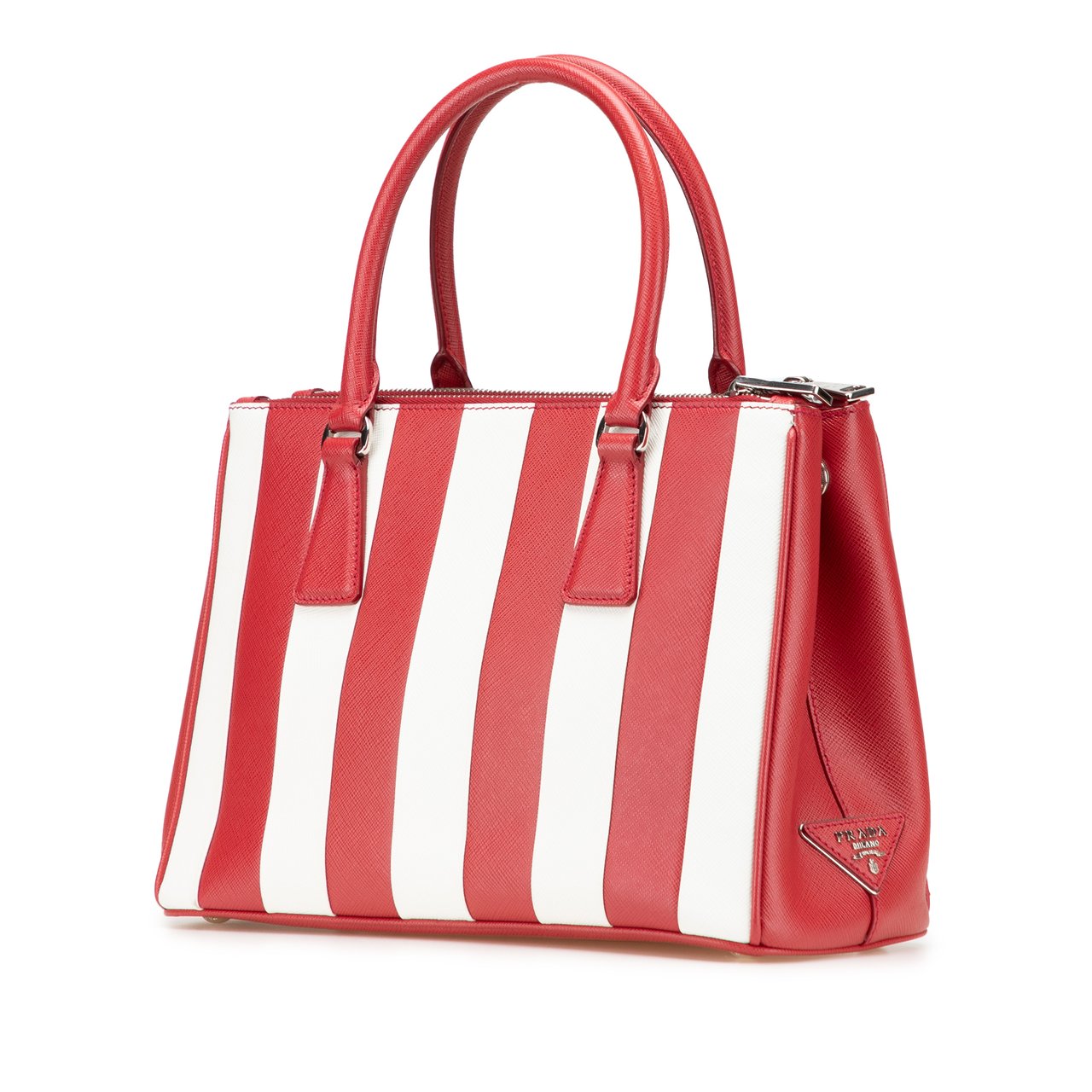 Prada Small Bicolor Saffiano Galleria Double Zip Satchel Rood