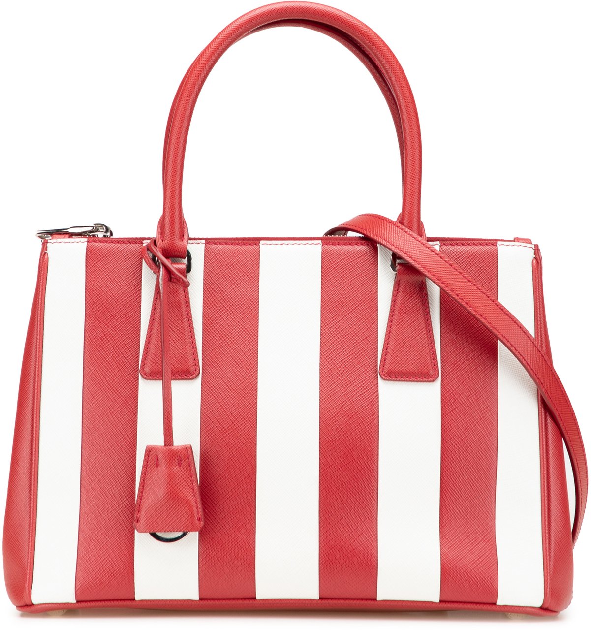 Prada Small Bicolor Saffiano Galleria Double Zip Satchel Rood