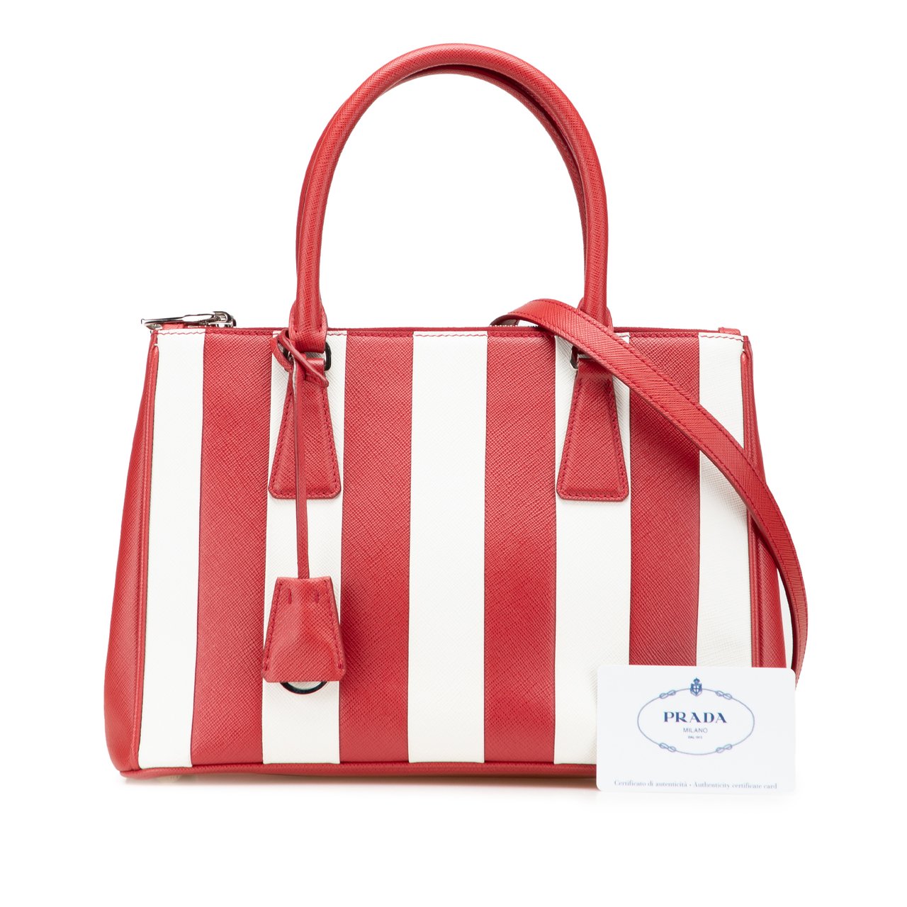 Prada Small Bicolor Saffiano Galleria Double Zip Satchel Rood