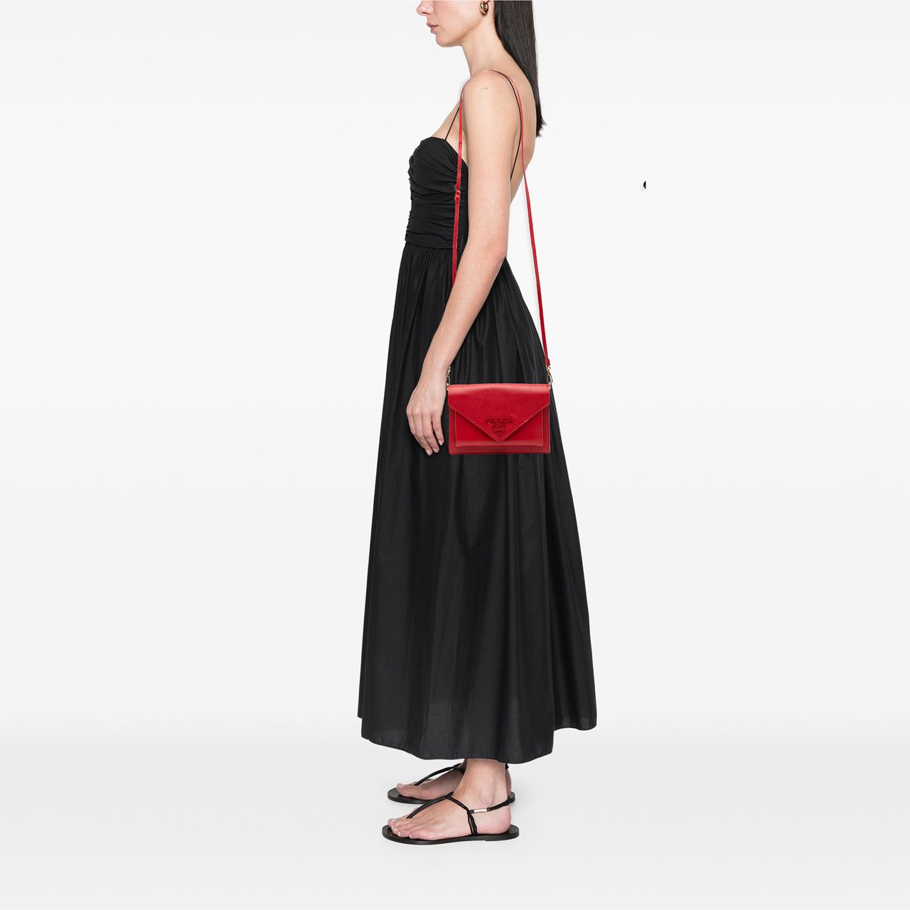 Prada Mini City Calf Trimmed Saffiano Monochrome Envelope Crossbody Rood