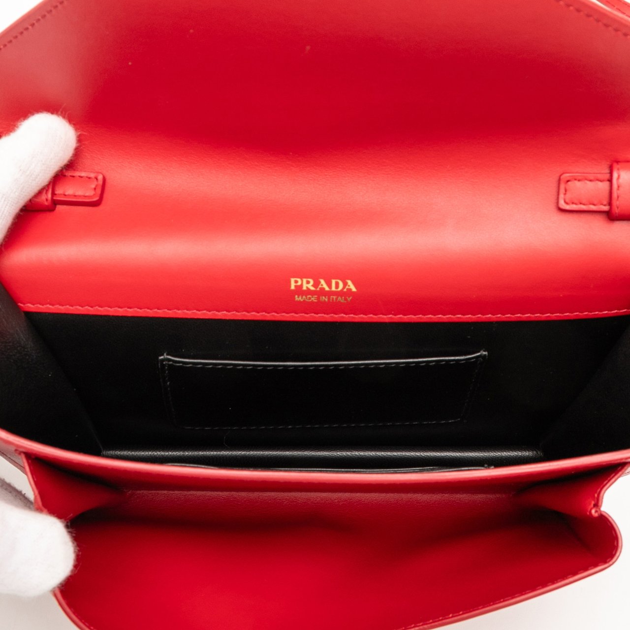 Prada Mini City Calf Trimmed Saffiano Monochrome Envelope Crossbody Rood