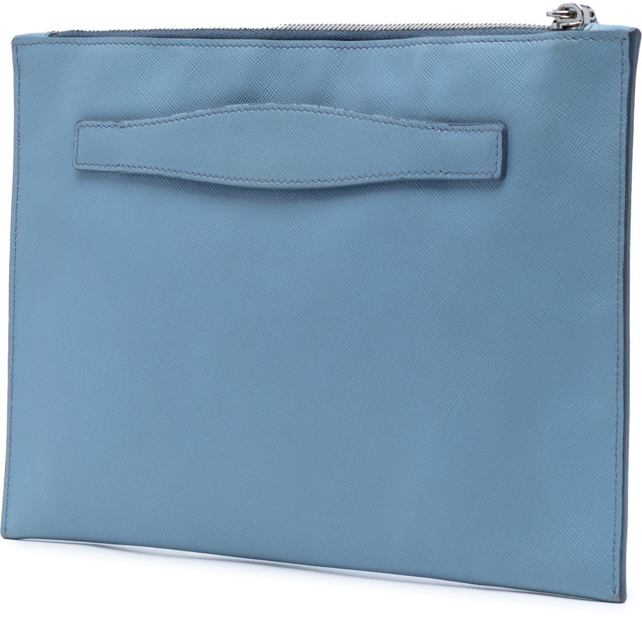 Prada Saffiano Lux Zip Clutch Blauw