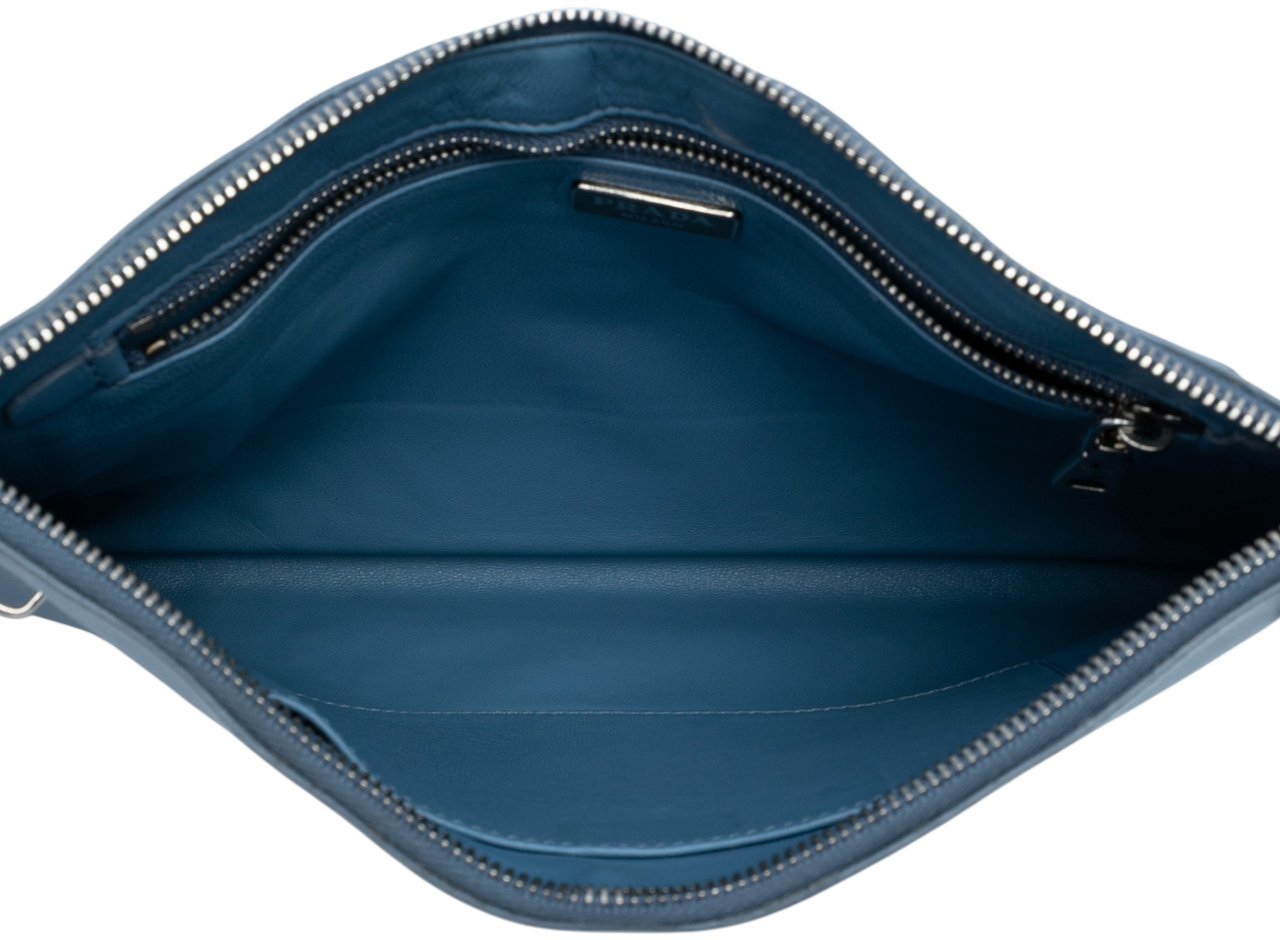 Prada Saffiano Lux Zip Clutch Blauw
