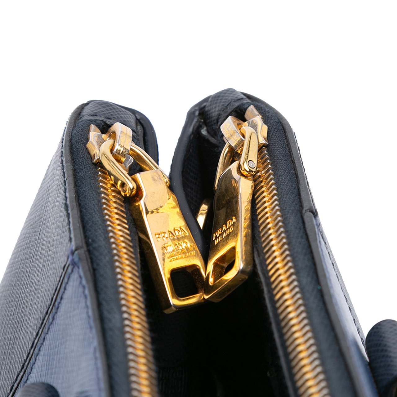 Prada Medium Bicolor Saffiano Lux Galleria Double Zip Satchel Blauw