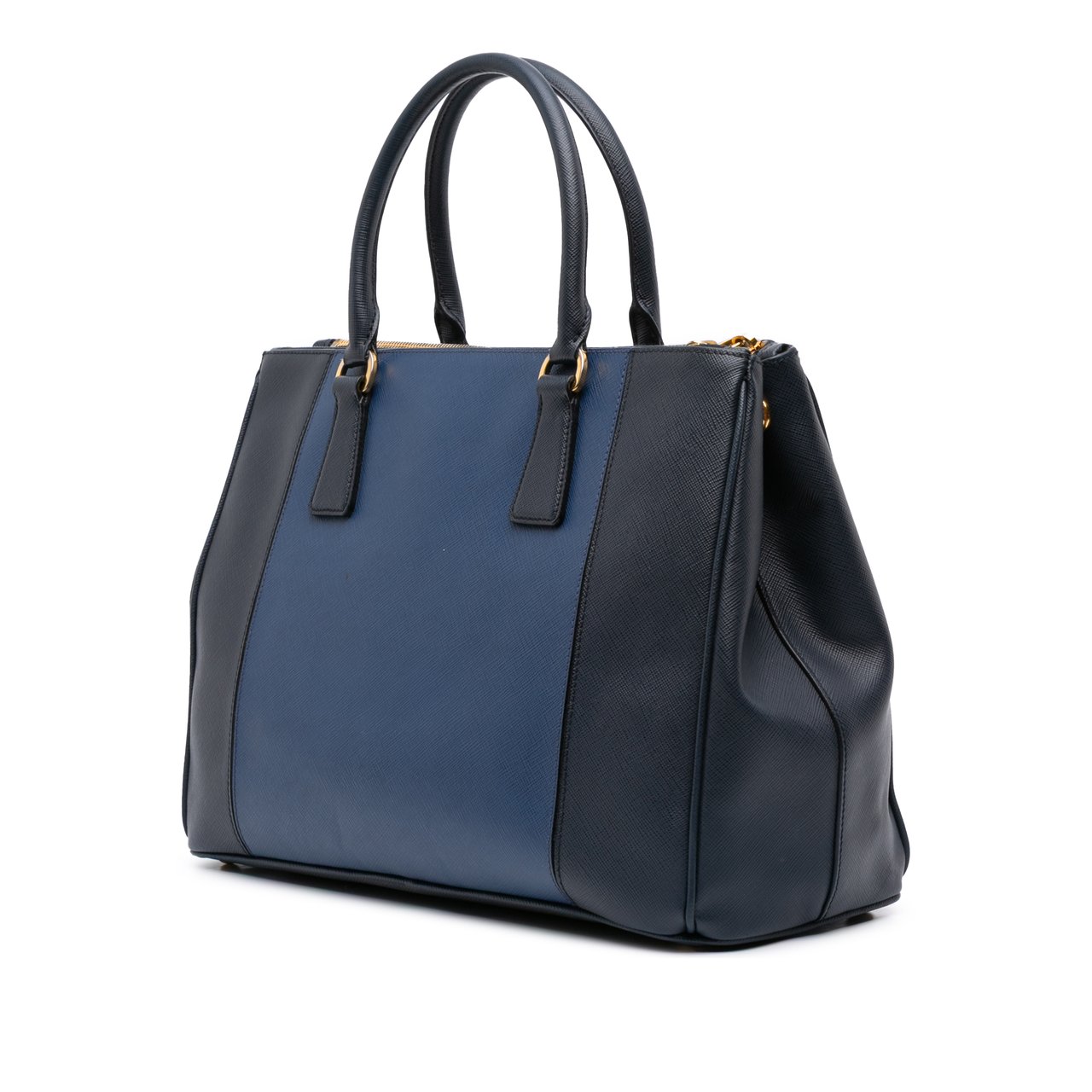 Prada Medium Bicolor Saffiano Lux Galleria Double Zip Satchel Blauw