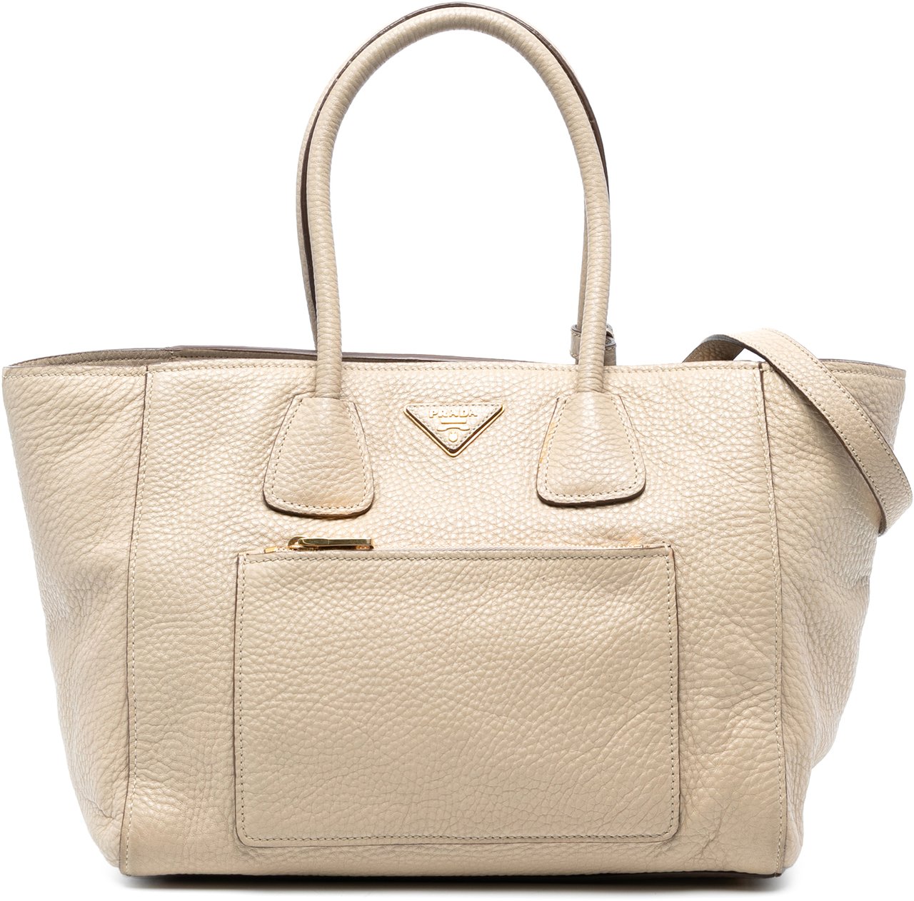 Prada Vitello Daino Front Pocket Open Convertible Tote Bruin