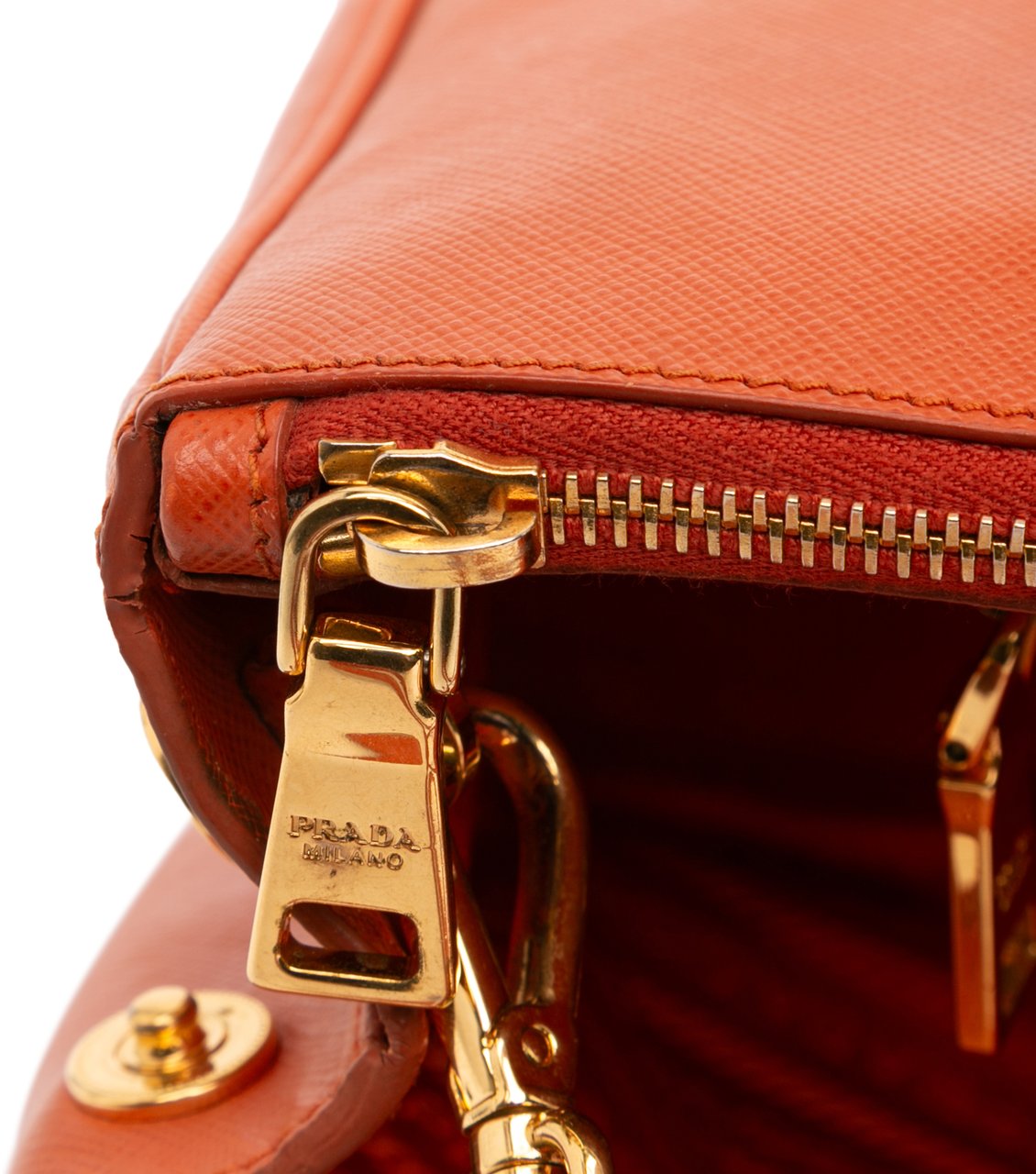 Prada Medium Saffiano Lux Galleria Double Zip Satchel Oranje