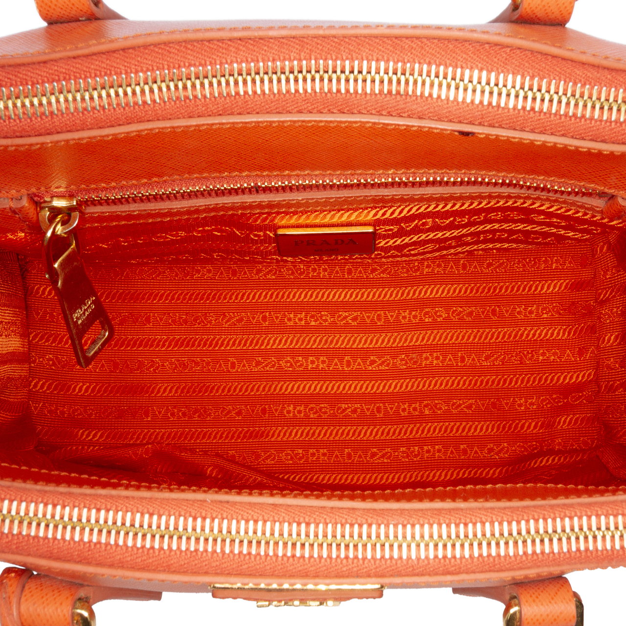Prada Medium Saffiano Lux Galleria Double Zip Satchel Oranje