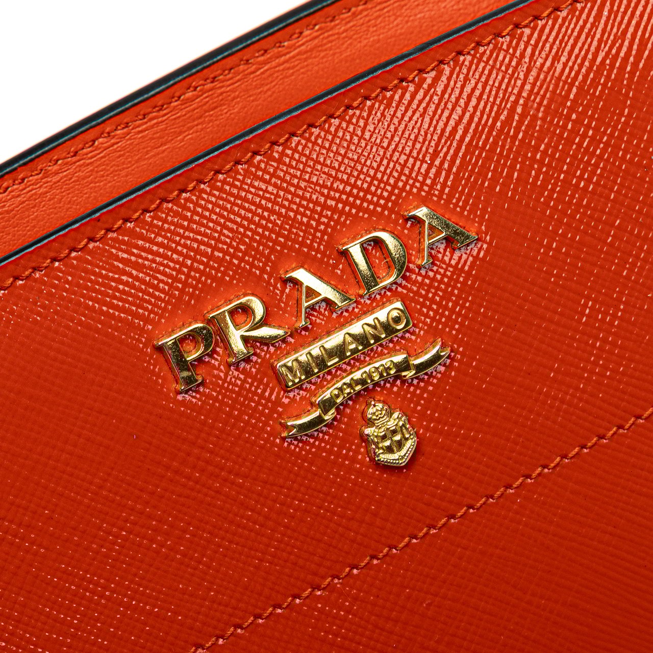 Prada Saffiano Vernice Esplanade Crossbody Oranje