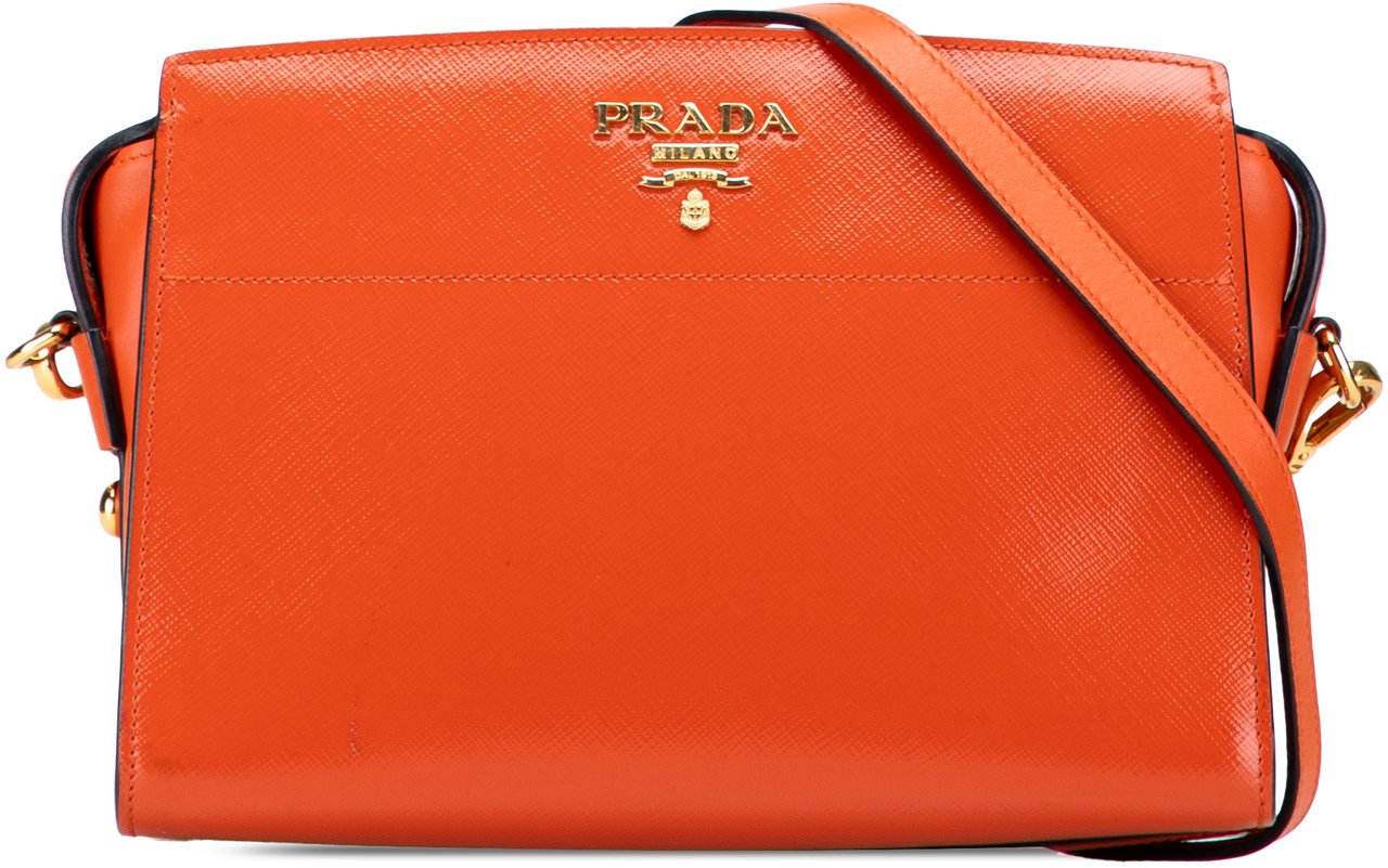 Prada Saffiano Vernice Esplanade Crossbody Oranje