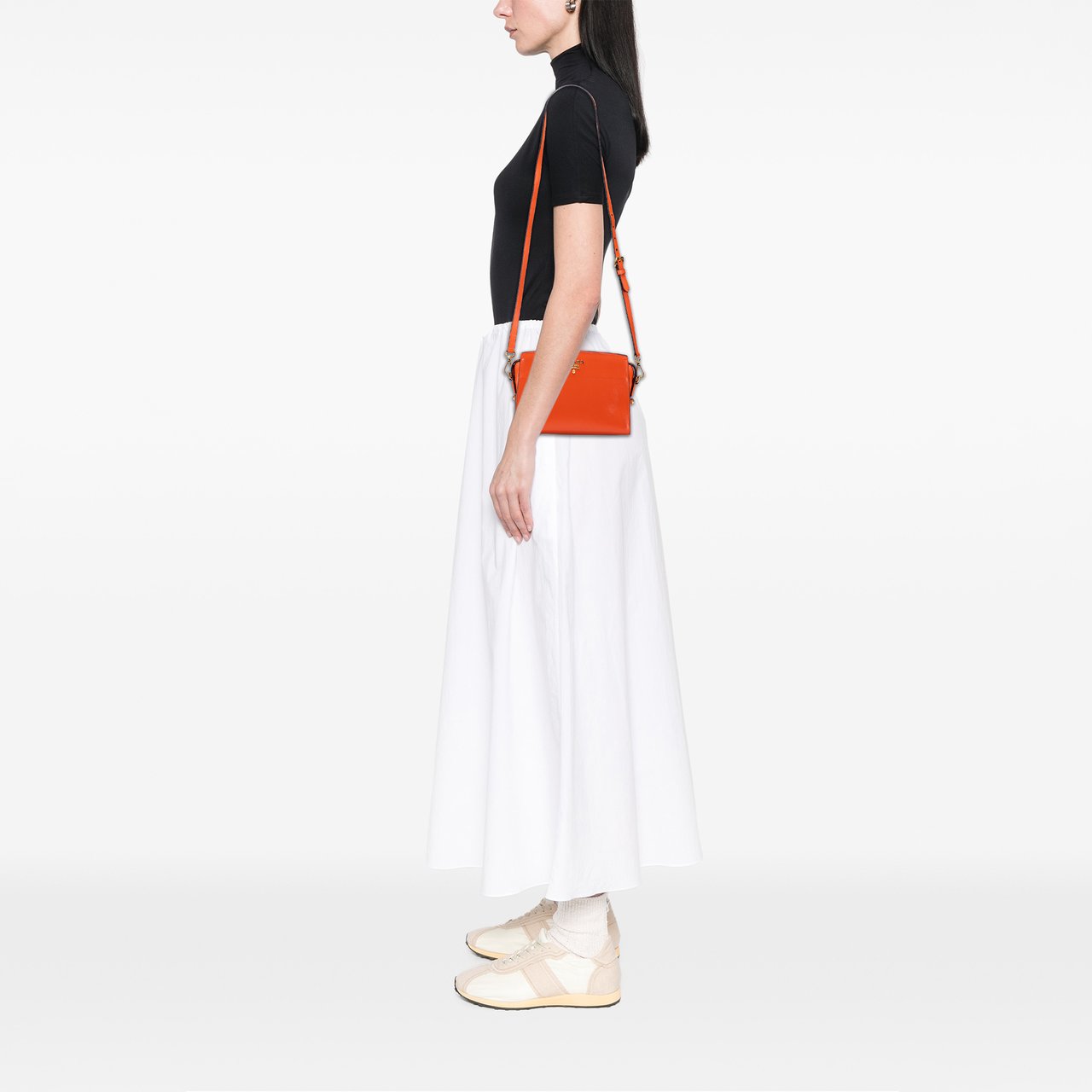 Prada Saffiano Vernice Esplanade Crossbody Oranje