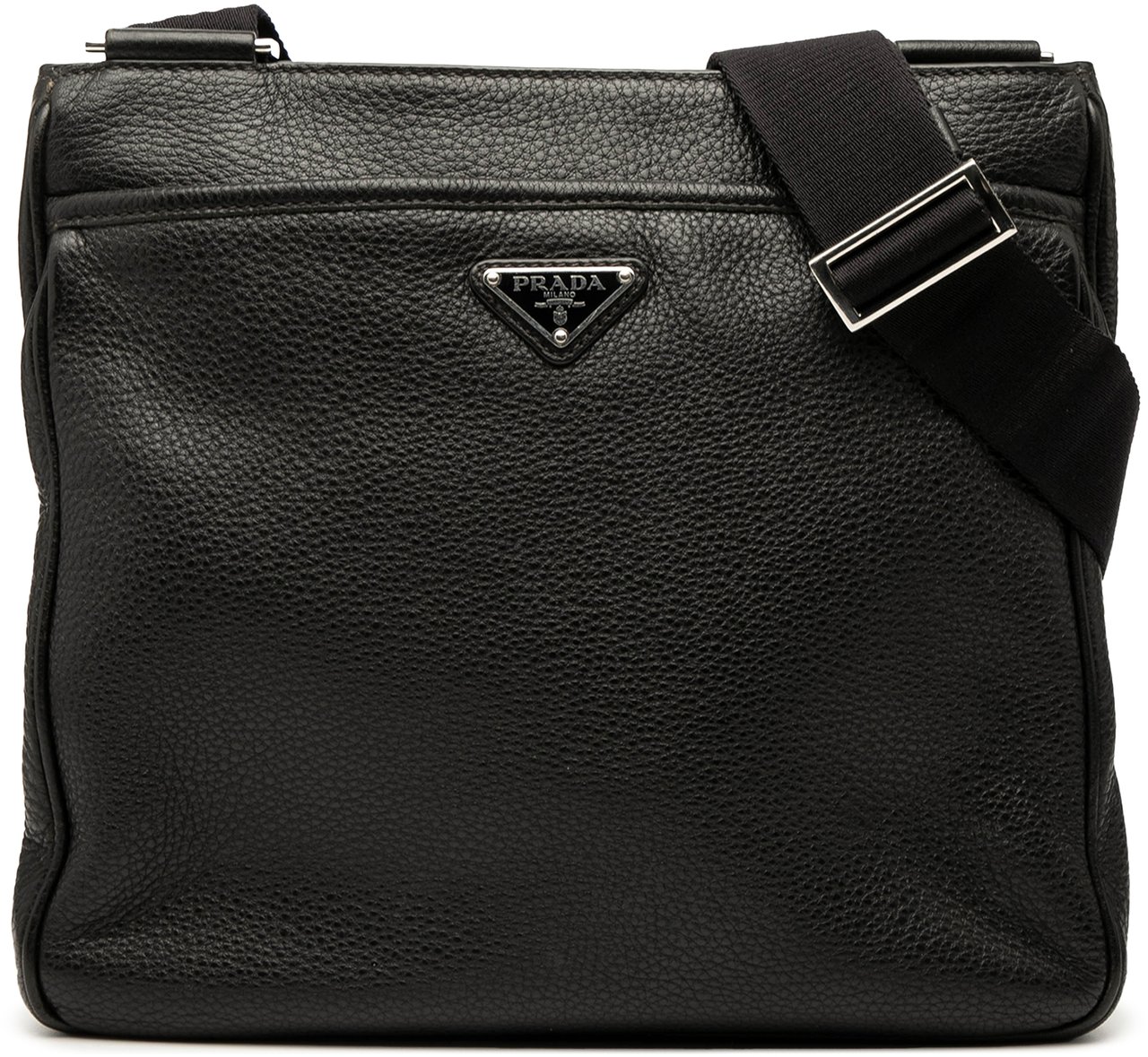 Prada Vitello City Zip Top Crossbody Zwart