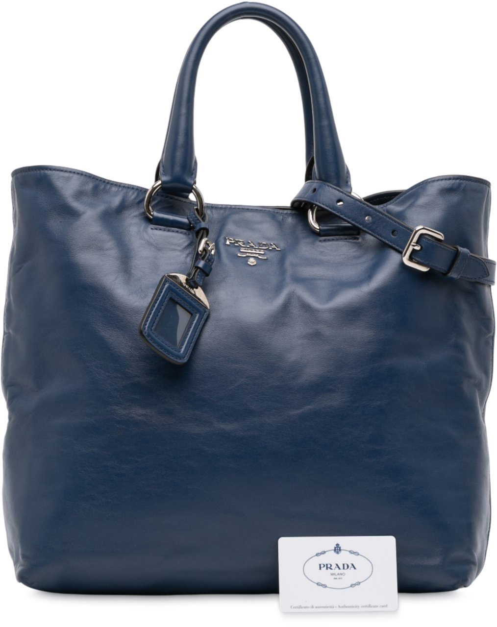 Prada Soft Calf Open Convertible Tote Blauw
