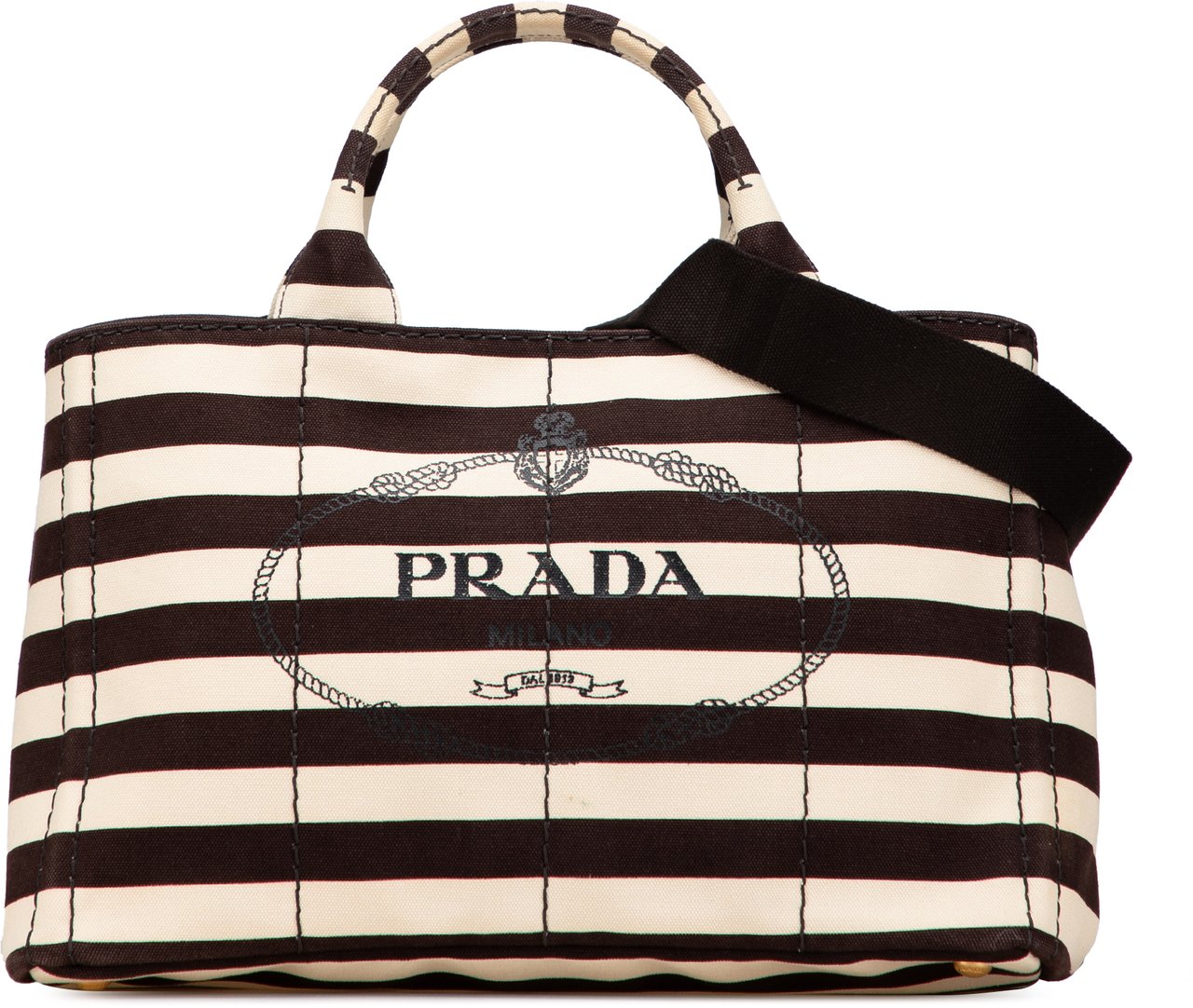 Prada Canvas Canapa Righe Striped Satchel Bruin
