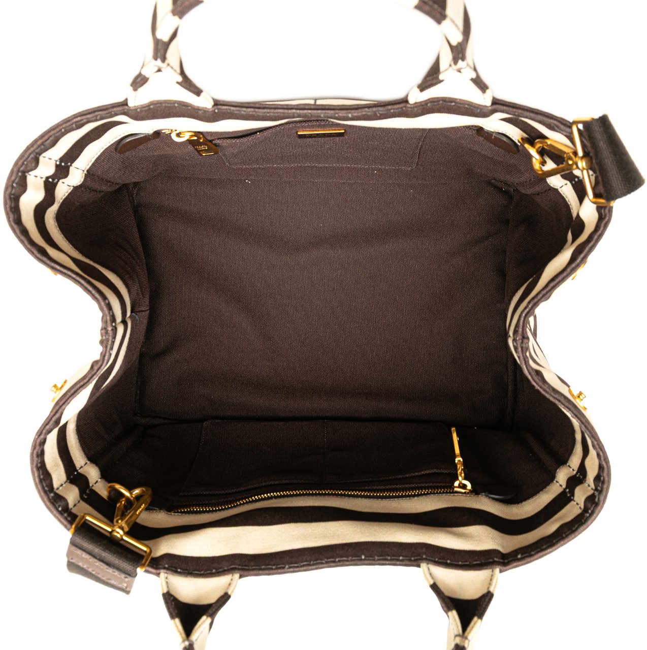 Prada Canvas Canapa Righe Striped Satchel Bruin