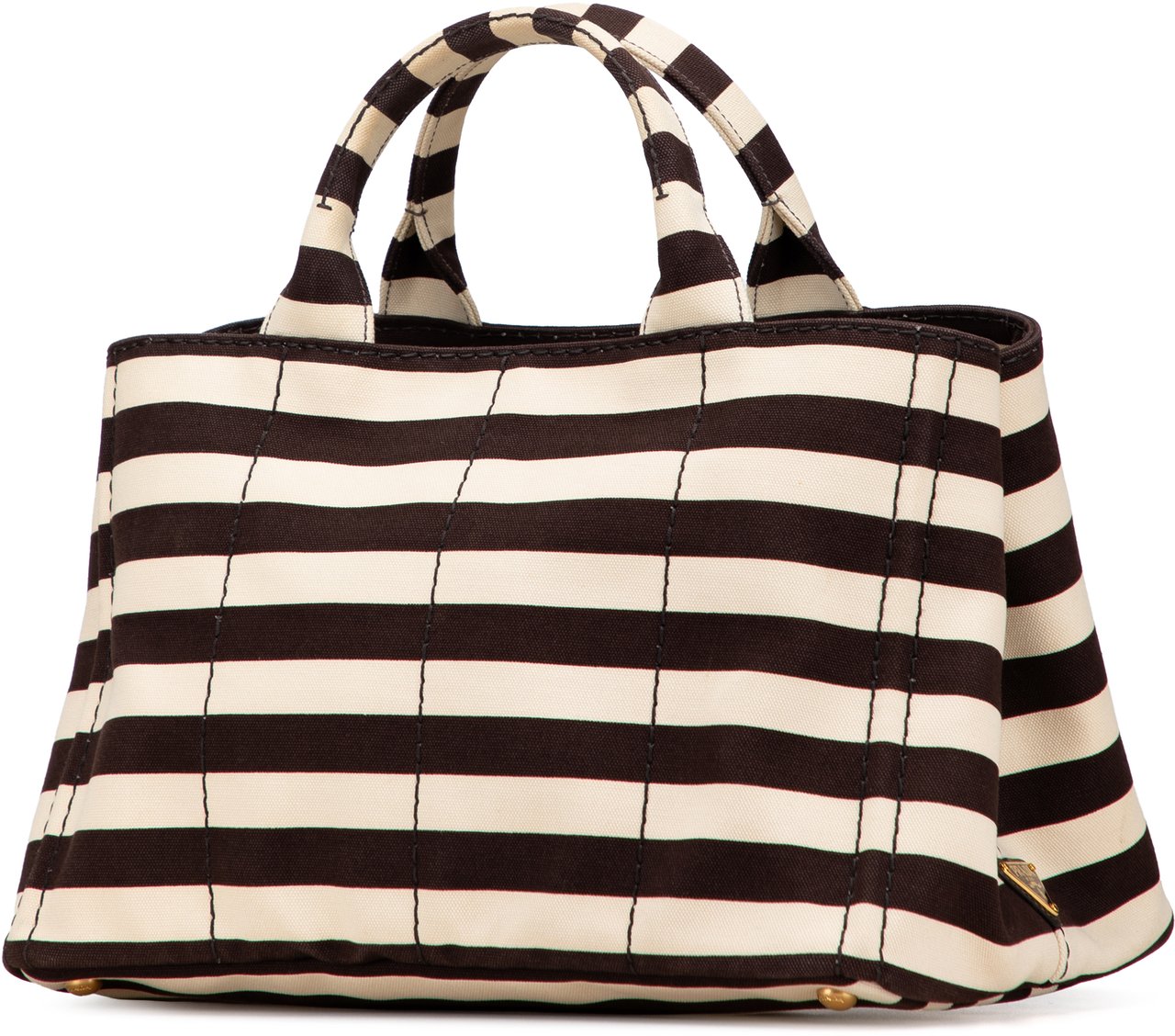 Prada Canvas Canapa Righe Striped Satchel Bruin