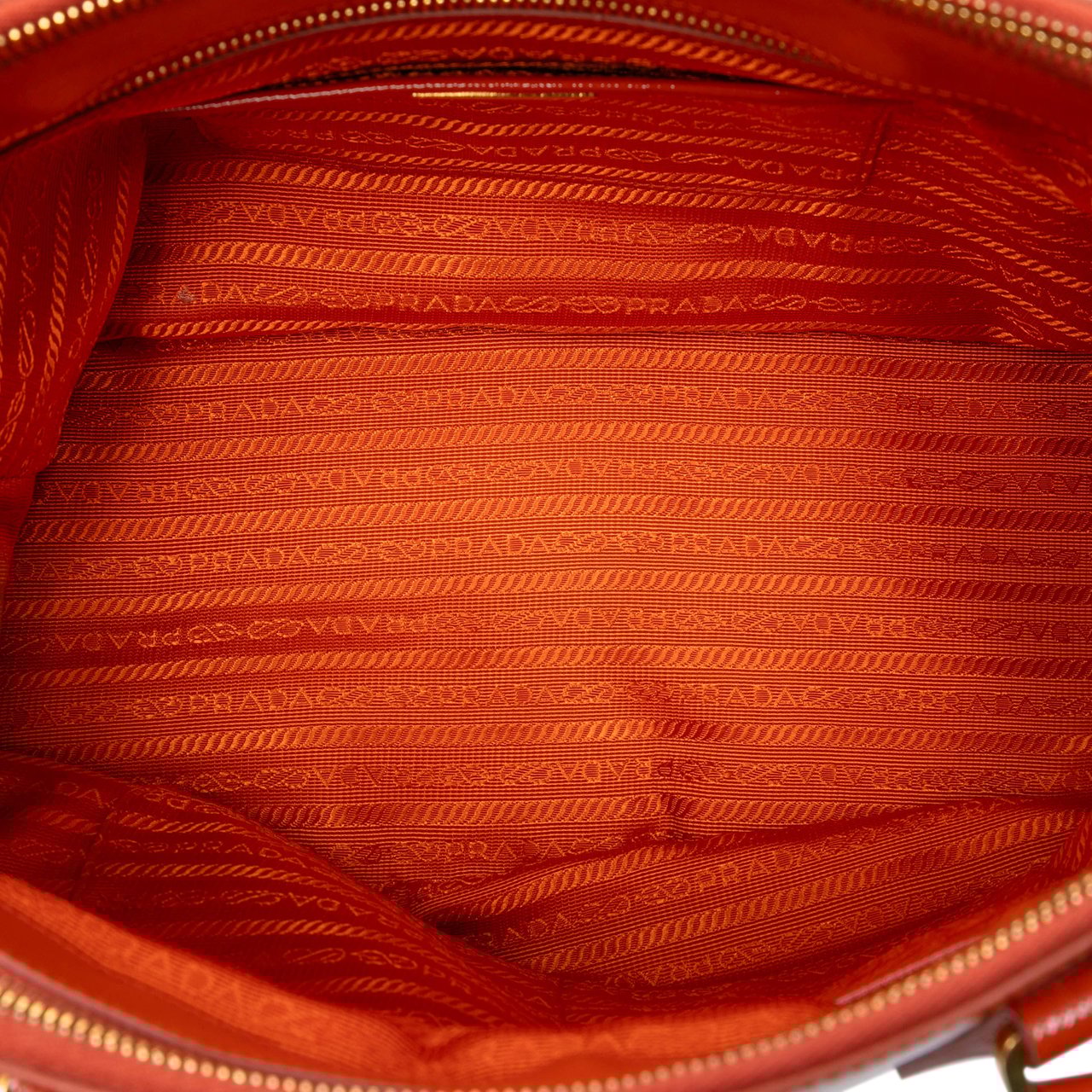 Prada Medium Saffiano Vernice Galleria Double Zip Satchel Oranje