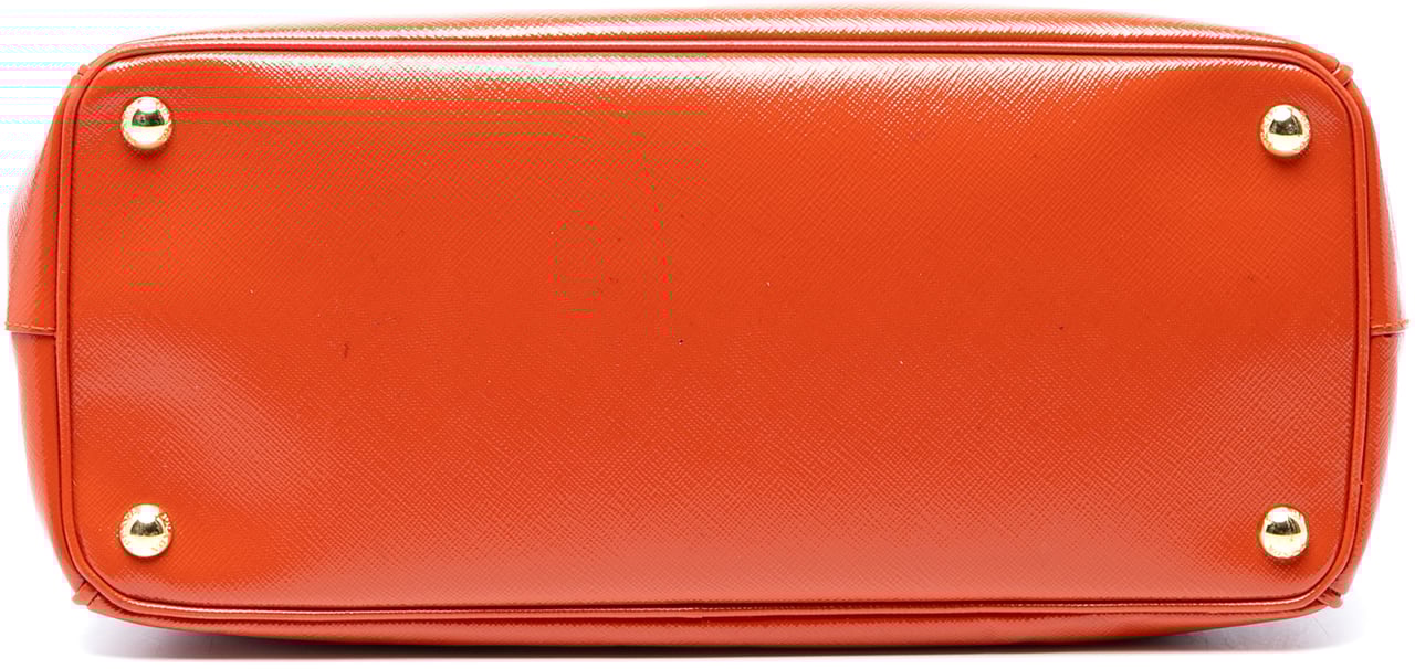 Prada Medium Saffiano Vernice Galleria Double Zip Satchel Oranje