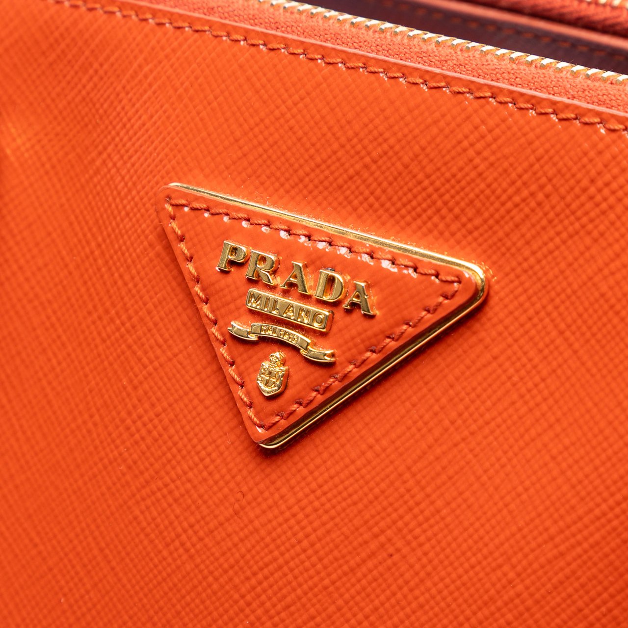 Prada Medium Saffiano Vernice Galleria Double Zip Satchel Oranje