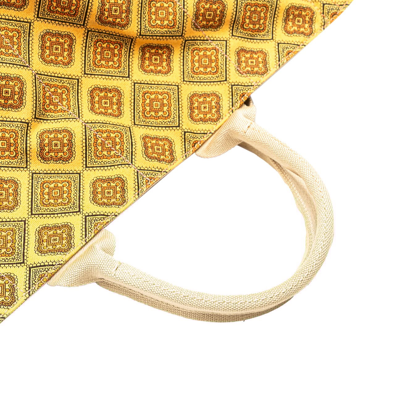 Prada Large Canvas Printed Canapa Satchel Geel