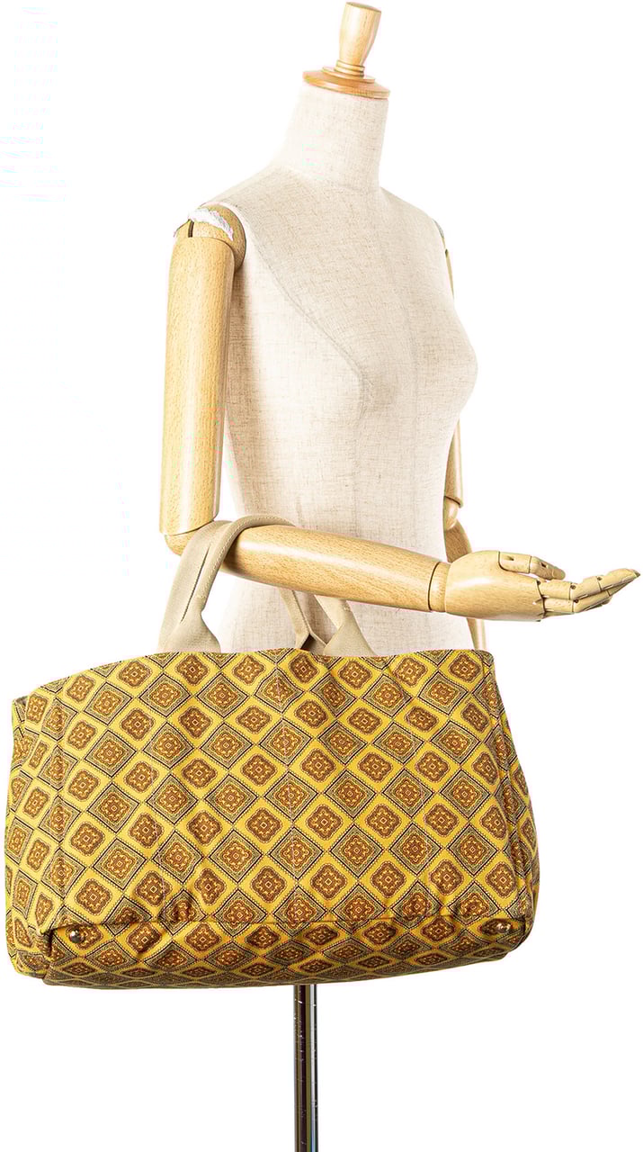 Prada Large Canvas Printed Canapa Satchel Geel