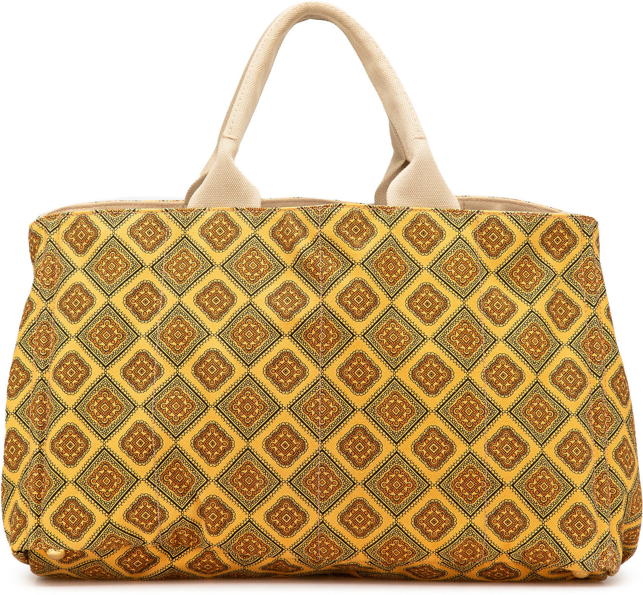 Prada Large Canvas Printed Canapa Satchel Geel