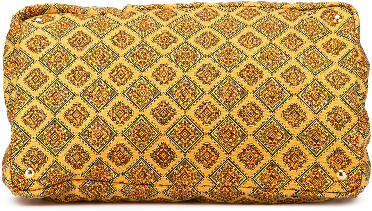 Prada Large Canvas Printed Canapa Satchel Geel