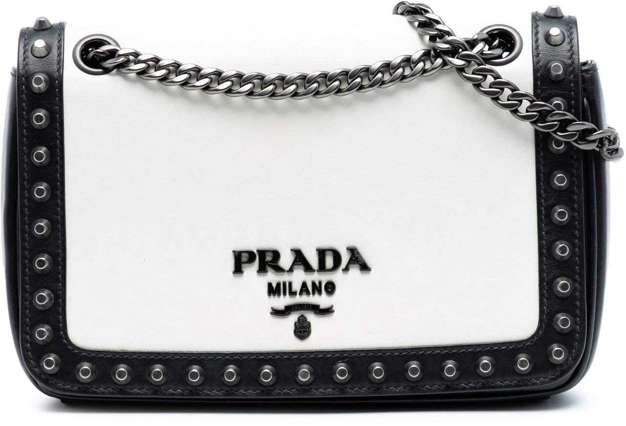 Prada Small Studded Glace Calf Chain Flap Wit