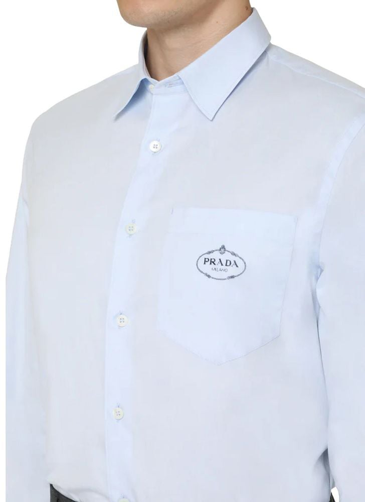 Prada Prada Blue Cotton Dress Shirt Blauw