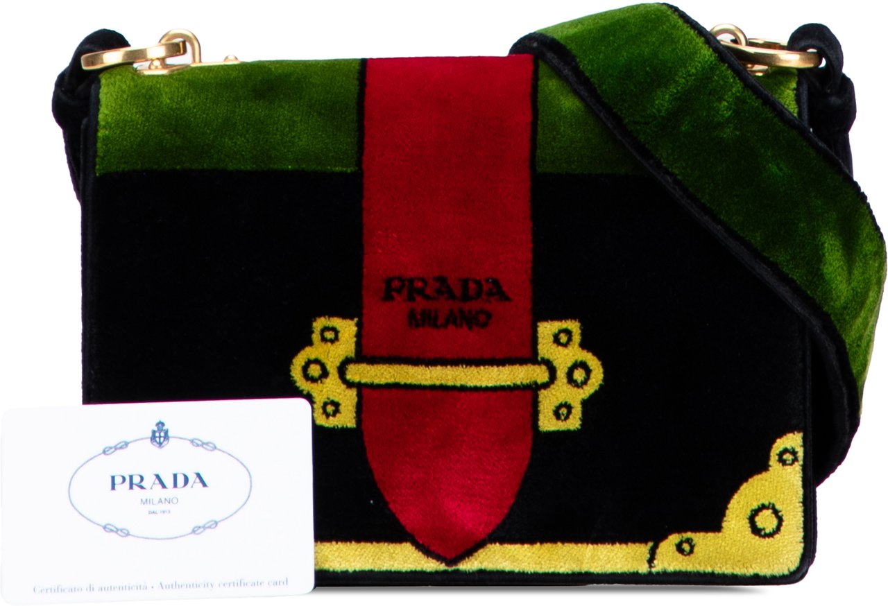 Prada Velluto Ricamo Trompe L oeil Cahier Crossbody Zwart