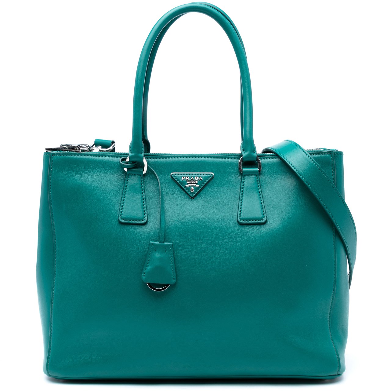 Prada Large City Calf Galleria Double Zip Satchel Groen