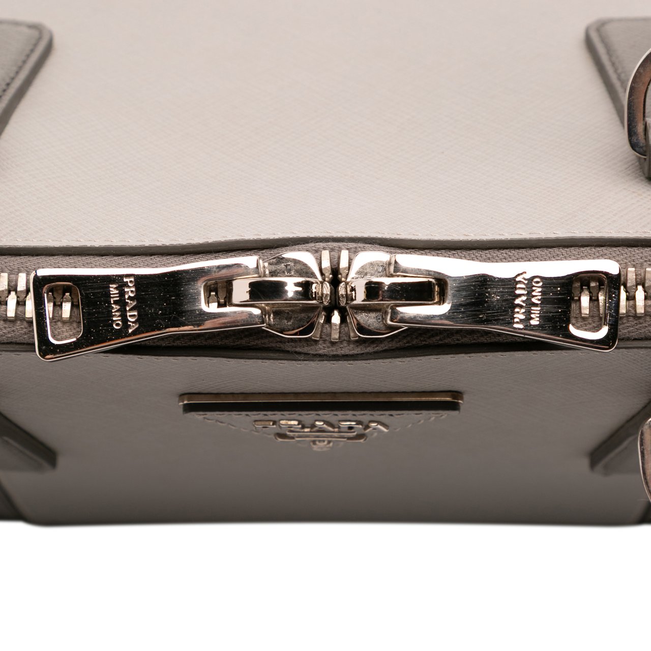 Prada Medium Bicolor Saffiano Lux Promenade Satchel Grijs
