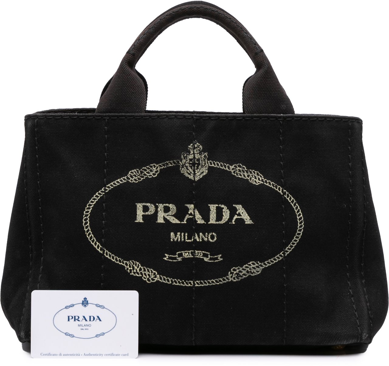 Prada Small Canvas Canapa Logo Satchel Zwart