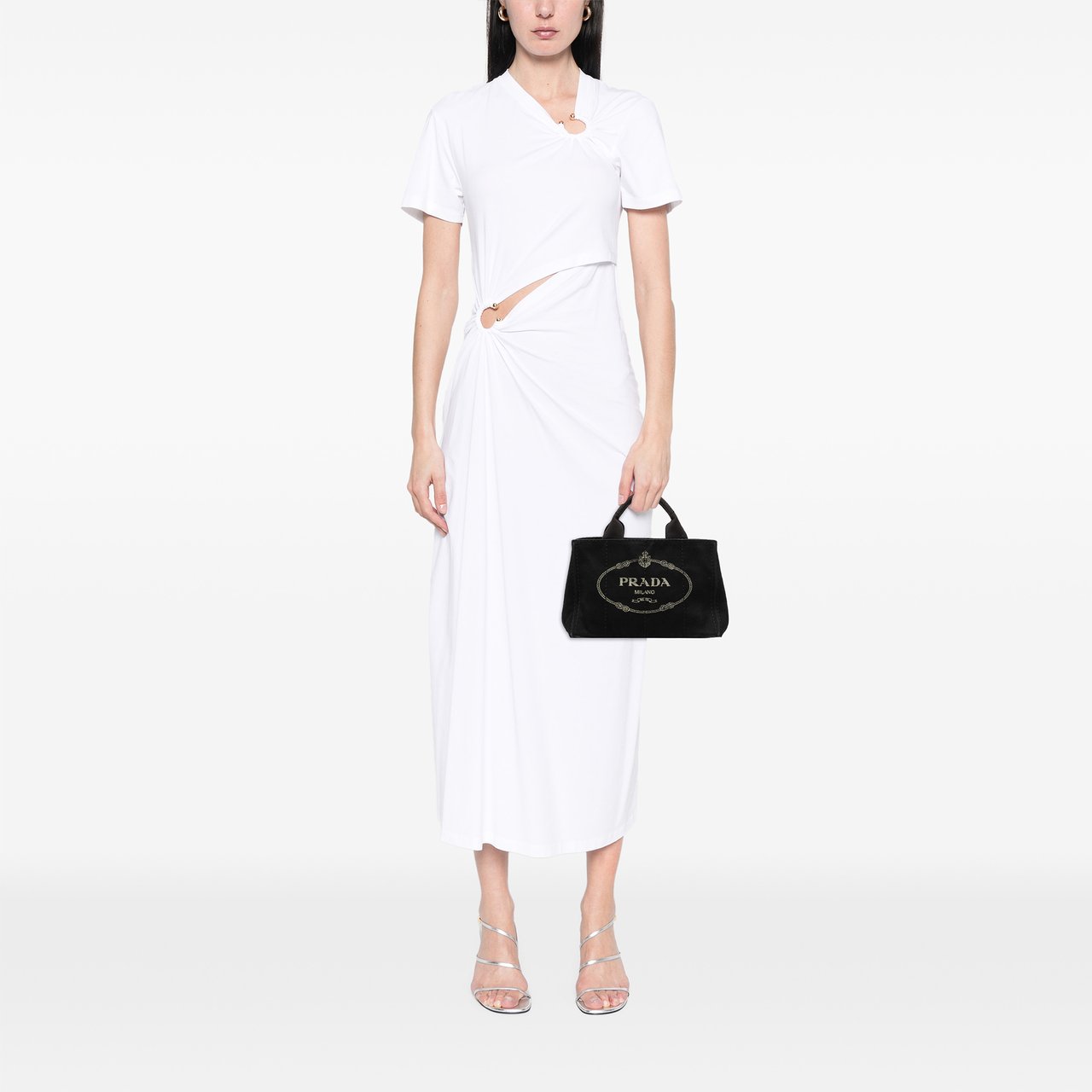 Prada Small Canvas Canapa Logo Satchel Zwart
